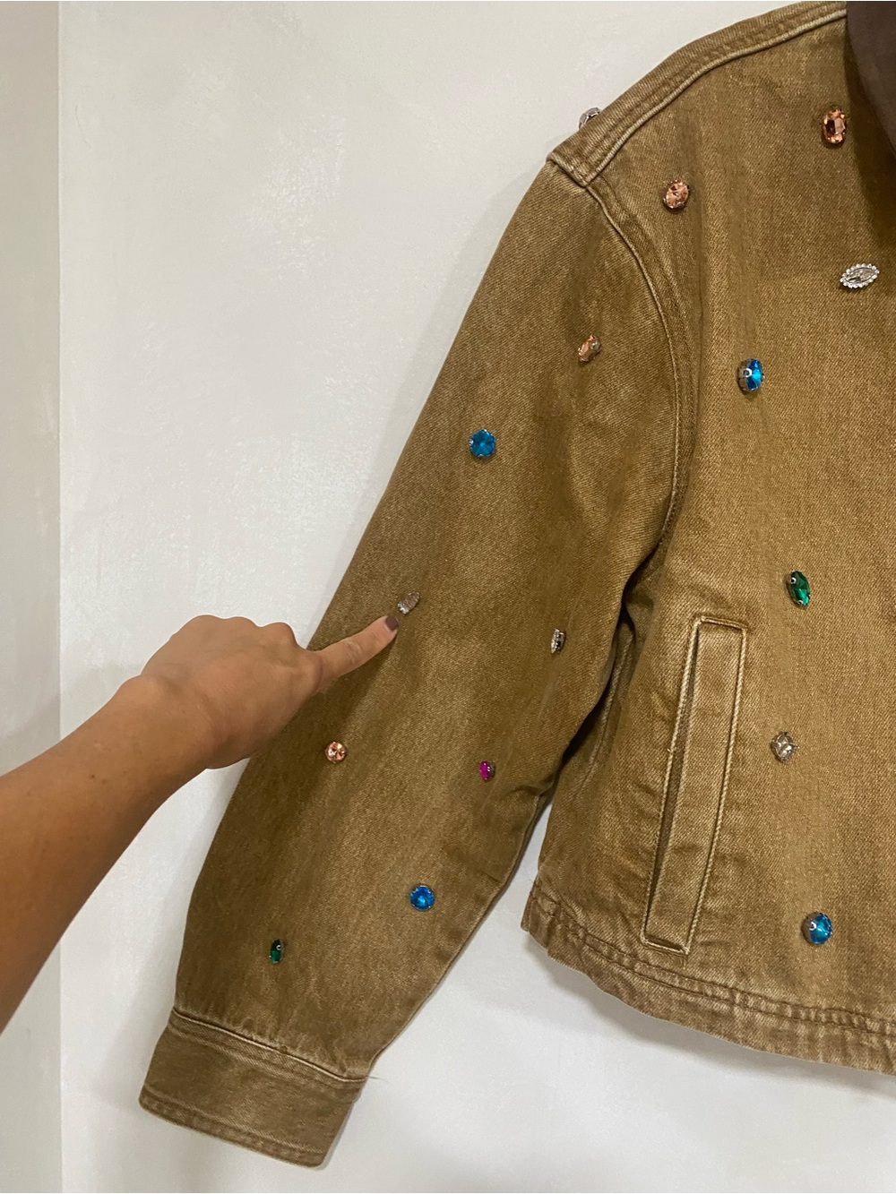 Avec Les Filles Embellished Cropped Barn Jacket Tan Brown Medium - Picture 7 of 14